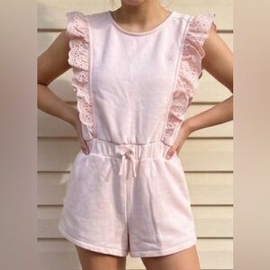 Calvin Klein Jeans Girls Eyelet Trim Romper Light Pink/Coral Size 6